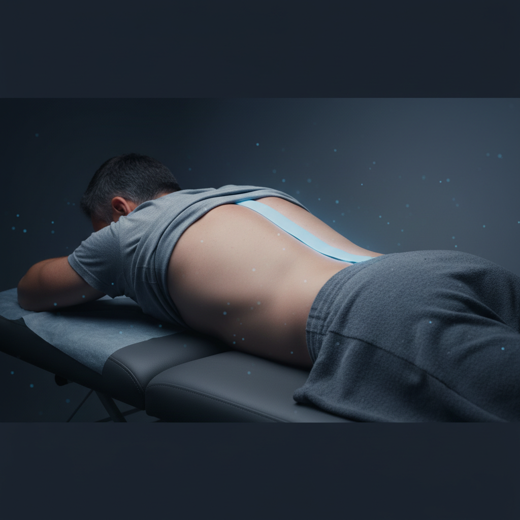 PEMF therapy applicator over the lumbar spine targeting a disc