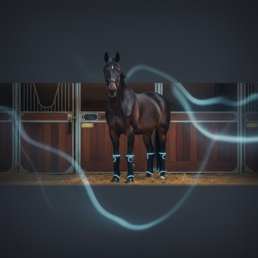Dressage horse in stables with PEMF therapy