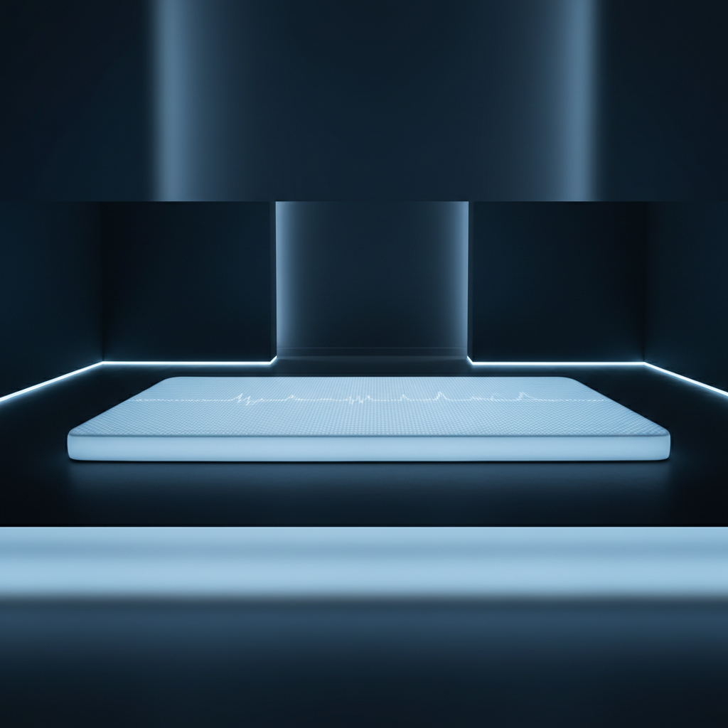 Pale blue PEMF mat in calm clinical setting