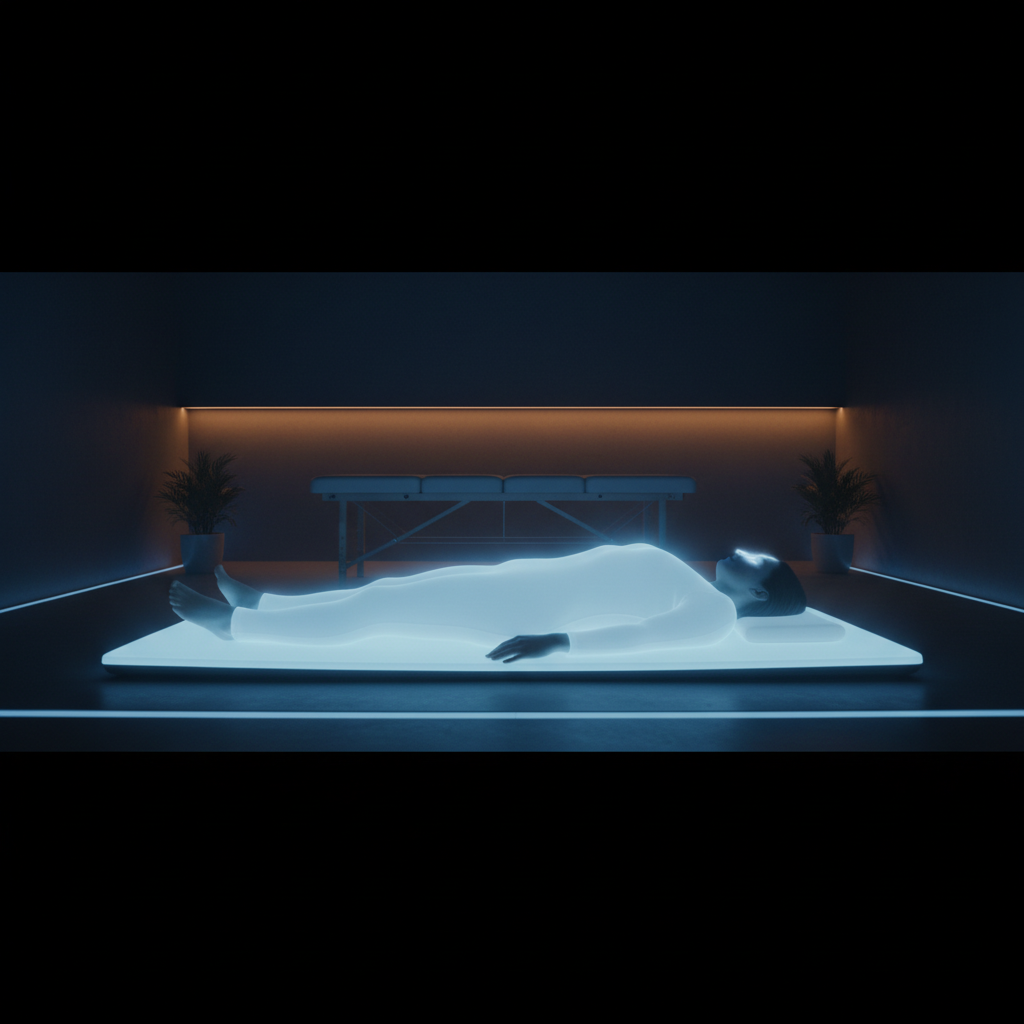 Person resting on a full-body PEMF therapy mat